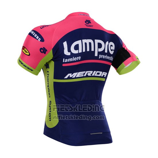 2015 Fietskleding Lampre Merida Roze en Blauw Korte Mouwen en Koersbroek